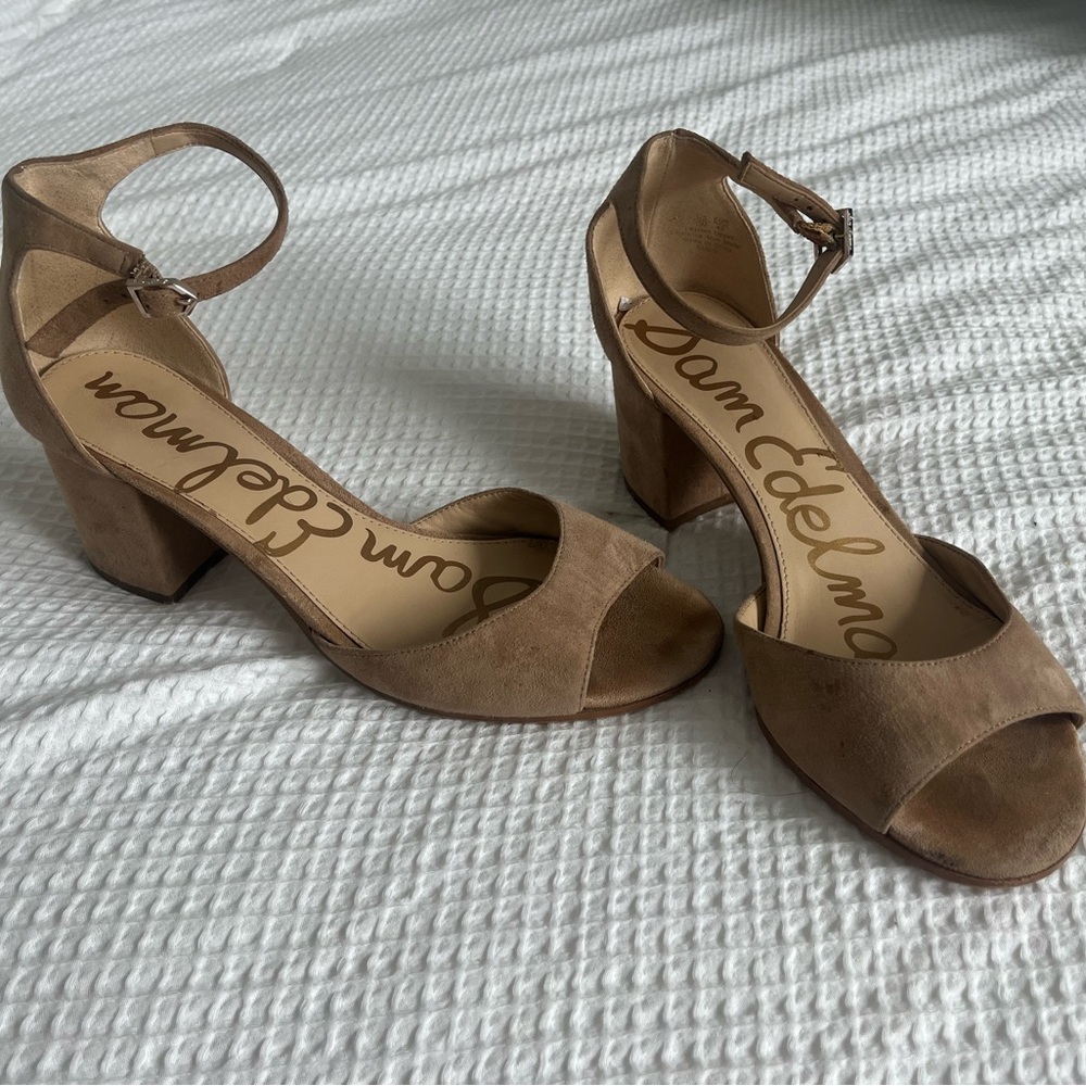 Sam Edelman Tan Suede Heels with Ankle Strap